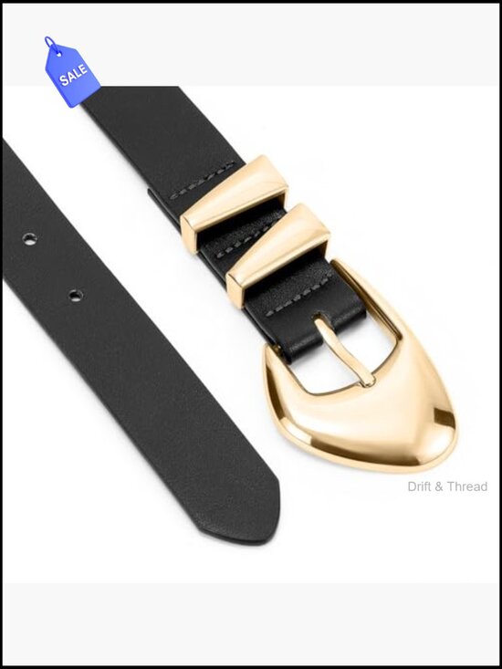 Women\'s Leather Belt with Gold Buckle - 1.1\